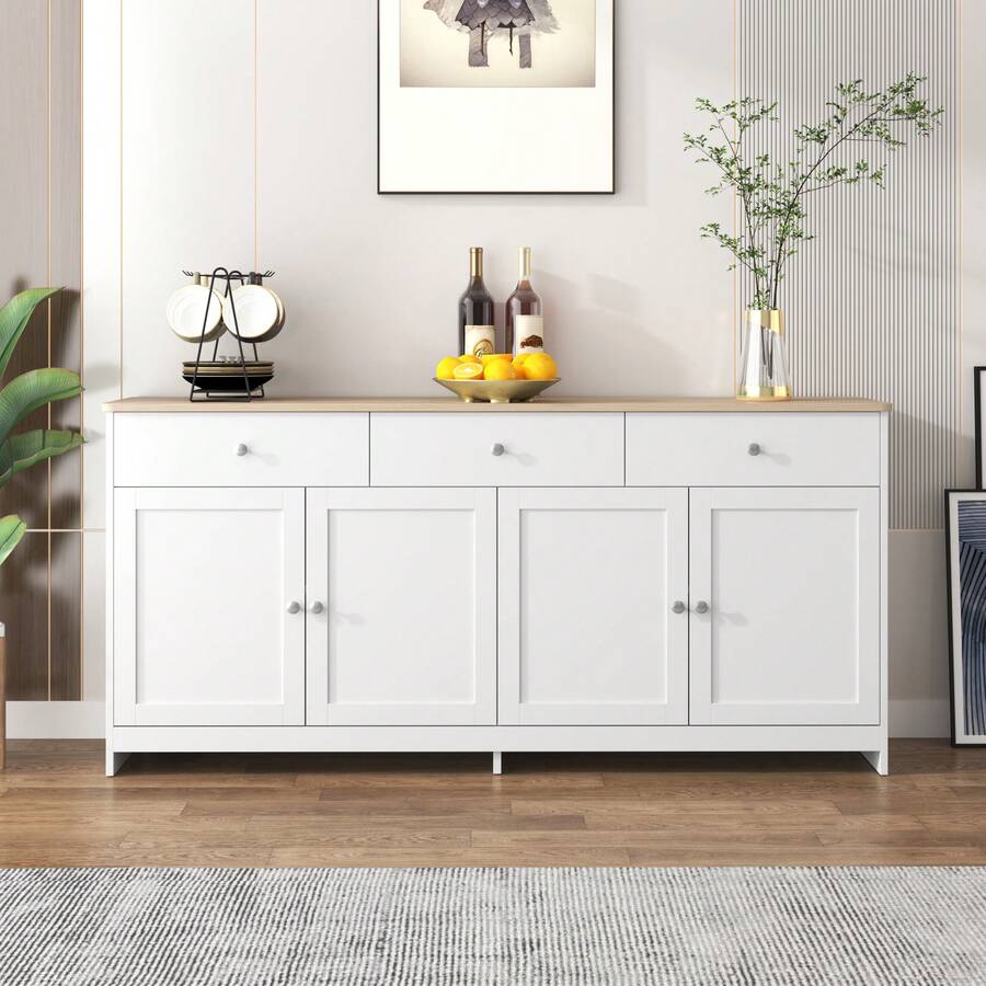 White Sideboard With Wood Grain Finish - Living Room Or Dining Room - 白色 - 查看 1