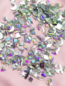 1 paquete de strass para uñas con forma asimétrica de luna, mariposa y estrella, base plana, color AB, accesorios brillantes de arte de uñas tipo diamante, aptos para dijes de uñas DIY multifunción - Multicolor - Ver 5