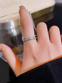 5pcs Fashion Cubic Zirconia Open Copper Rings Set Suitable For Women Wedding Party Wear (Gift Box Not Included) - Silver - View 11