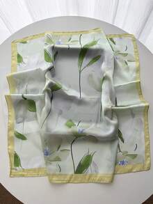 1件油畫印花仿絲綢正方形圍巾，多功能女款髮飾圍巾 - 淺綠色 - 查看 2
