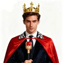 3pcs/1set King Crown Set | Includes Red Cape, Scepter And Accessories 3pcs Noble Party Costume, Made Of Durable Fiber Material, Suitable For Graduation Prom, Celebration Occasions And Halloween - Multicolor - View 3