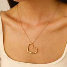 Collar sencillo con colgante de corazón para clavícula - Rosa Pálido - Ver 3
