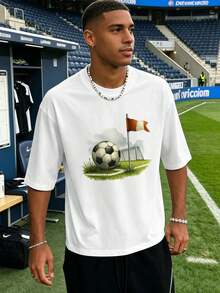 Herren-Fu?Ball-T-Shirt Mit Grafikprint, 3er-Pack, Herbst, Premium-Baumwolle, Bequeme Passform, Atmungsaktiv, Street-Hip-Hop-Stil, Kunstdruck - White - View 2