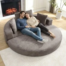 Flieks Multifunctional Freestanding Folding Sofa Bed (Boneless Couch) – Oval Bed With Cushions, Modular Sofa, Corduroy Fabric Cover (173 X 176 Cm), Suitable For Apartments, Living Rooms, Bedrooms - 灰色 - 查看 2
