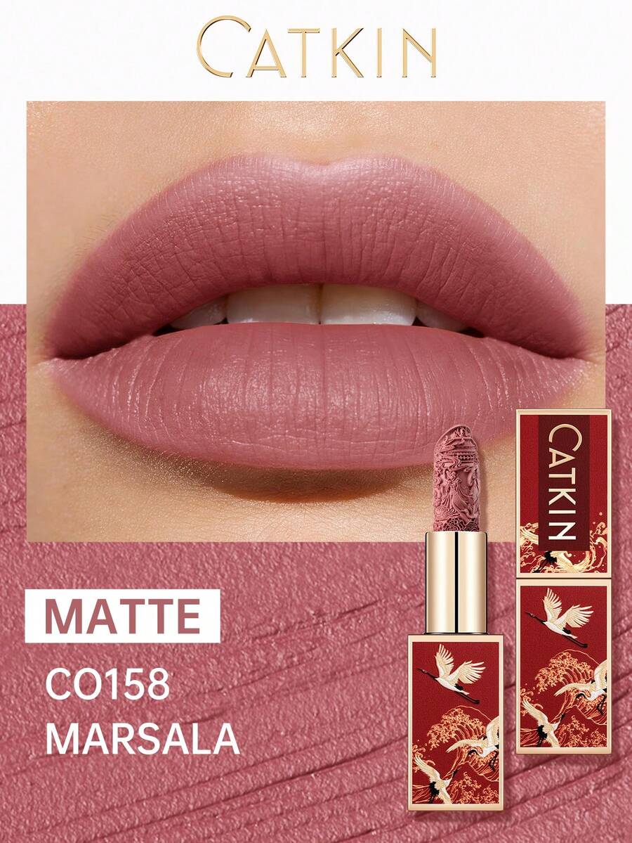 CATKIN Rouge Matte Lipstick, Waterproof Long-Lasting Satin Smooth CO158 Marsala Red - CO158 - View 1