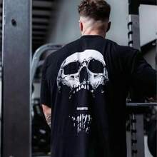 Nueva camiseta de gimnasio, holgada, de algodón, para hombres, de mangas cortas, para culturismo, deportes, entrenamiento de verano, tops para correr - Negro - Ver 1