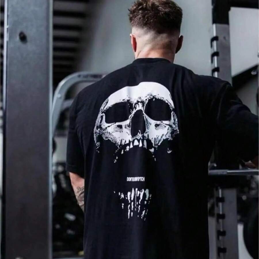 Nueva camiseta de gimnasio, holgada, de algodón, para hombres, de mangas cortas, para culturismo, deportes, entrenamiento de verano, tops para correr - Negro - Ver 1