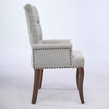 Beige Chenille Accent Dining Chair, Curved Wood Legs, Single Pack - Beige - View 5