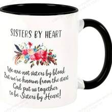 1pc 11oz Ceramic Coffee Mug Sisters By Heart, Suitable For Summer And Winter Drinks, Home Kitchenware, Birthday Gift - View 5