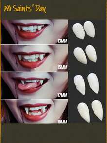 1/4 Pairs Of Halloween Vampire Zombie Dentures (Includes Solid Teeth Glue), Spoof Denture Toys, Party Dentures, Fang Makeup, Dance Party Denture Accessories Makeup Props, Role Playing Party Vampire Braces, Giving Gifts To Others Halloween Gifts - A - View 2