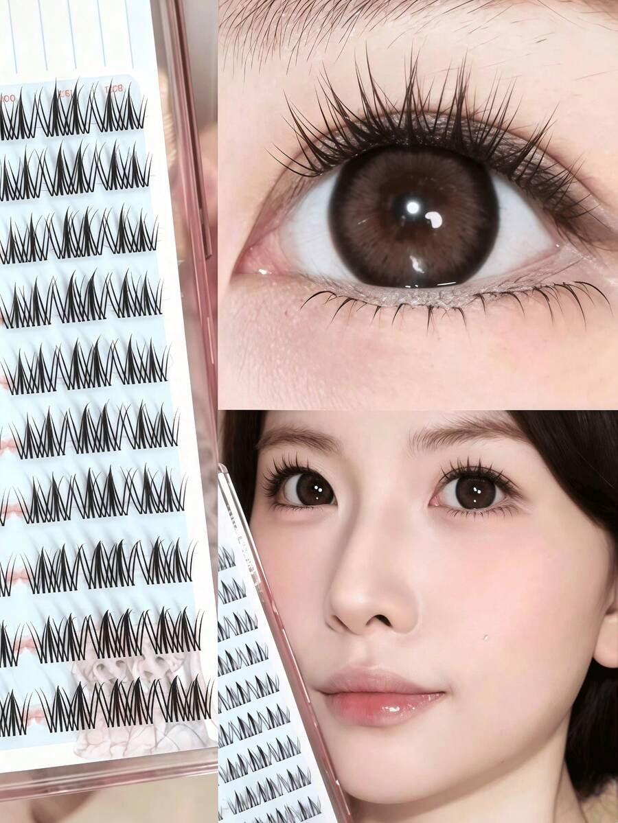 120 Clusters Of Light Makeup Double Flower False Eyelashes, Korean Soft DIY Handmade Eyelashes, Suitable For Light Makeup, Heavy Makeup And Daily Occasions, And Essential Cluster Comic Eyelashes, Cosmetics And Eye Shadow For Daily Commuting. - D - View 1