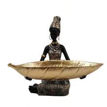 2D Flat Printed Acrylic African Girl Holding Plate Sculpture, Exotic Style Female Statue, Home Office Decor Ornament, Vintage Collectible Craft Desktop Display, Birthday Graduation Gift - 1PC - View 1