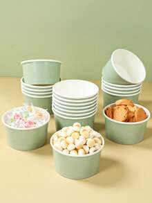 10pcs Light Green Paper Bowls, Popcorn Bowls, Ice Cream Cups, Baby Shower Decor, Baby Party Supplies, Gender Reveal Party Decor, Candy Bowls, Saudi National Day Paper Bowls, Palm Tree Party Decor, Summer Decor, Snack Bowls, Pure Green Dessert Bowls For Boy And Girl Birthday Parties, Party Favors, Kitchen Decor, Green Decor - Light Green - View 4