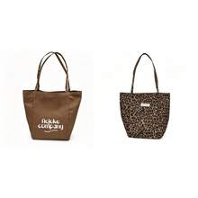 Leopard Print Canvas Tote Bag, Large Capacity Reversible Handbag, New Style Commuter Shoulder Bag, Casual Versatile (Pendant Not Included) - Multicolor - View 7