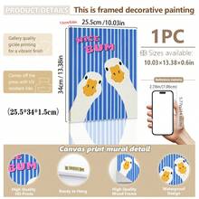 1pc Framed Canvas Wall Art, Funny White Duck Cartoon Wall Decor, Blue Vertical Striped Quirky Goose Text Print Canvas Poster, Preppy Style Cute Animal Decorative Hanging Painting, Suitable For Modern Home Decor, Room Decor, Dorm Decor, Bedroom Decor, Living Room Decor, Bathroom Decor, Kitchen Decor, Dining Room Decor, Living Room Decor, Office Decor, School Decor, Classroom Decor, Back To School Decor, Waterproof Poster - Retro White Duck - View 16