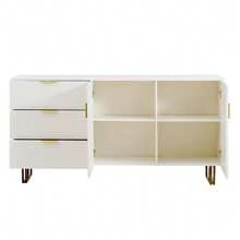 Modern Sideboard With 2 Doors And 3 Drawers – Elegant MDF Furniture Piece In Gold Color Alloy - 白色 - 查看 7
