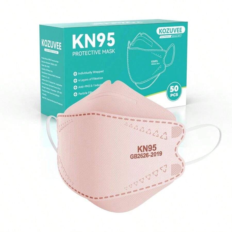 KN95 Face Masks Black Adults, Individually Wrapped, Breathable Disposable KN95 With Elastic Ear Loop - B - View 1