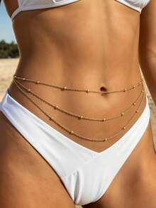 1 pièce Chaîne de taille élégante à plusieurs couches de perles, chaîne de corps de luxe sexy - Doré - Voir 2