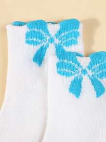 5 Pairs Random Cute Cartoon Colorful Bow Breathable Girls Socks, Regular Thickness, Suitable For Spring, Summer And Autumn, Versatile Fashion Campus Socks - Multicolor - View 4
