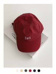 1pc Soft Top Plain Letter Embroidered Baseball Cap, New Spring/Summer Couple Versatile American Style Duck Bill Hat, Designer Style For Men And Women, Large Head Circumference, Grey Vintage Face-Slimming Sun Protection Cap - Salt Embroidery - View 3