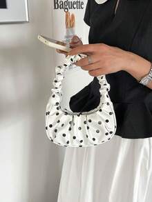Mini Small Bag Polka Dot Pattern Contrast Color Women's Pleated Handbag Solid Color Cloud Crescent Bag - White - View 7