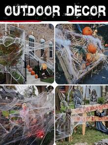 1pc Halloween Stretchable Spider Web, 5 Styles Super Elastic Realistic Spider Web With Spiders, Suitable For Indoor And Outdoor Haunted House Party Decoration - Halloween Spider Web Set - View 8