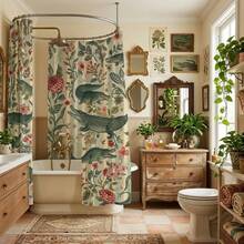 Vintage Floral Alligator Shower Curtain | Botanical Crocodile Pattern - Colorful - View 3