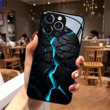 [24h Shipping From DE/FR/ES] [24-Hour Local Shipping] Blue Flash Marble Pattern Tempered Glass Phone Case, Matte Shockproof Protective Cover, Perfect Birthday/Christmas Gift For IPhone 17/16/15/14/13/12/11 Plus Pro Max/17Air/16e, Galaxy S21-S26 Ultra/Edge/Fe/Plus, Cell Phones, Scratch-Resistant Slim Black Case For Men & Women - 1 PCS - View 5