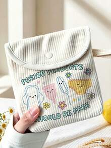 "Menstrual Supplies" Letter Pattern Corduroy Storage Bag / Sanitary Pad Storage Bag / Travel Makeup Bag / Toiletry Storage Bag / Large Capacity Lipstick Storage Box / Portable Makeup Bag / Women's Small Item Storage Bag / Daily Commute Storage Bag / Small Multi-Functional Makeup Bag / Sanitary Pad Storage Bag, Menstrual Special Bag | Menstrual Essentials - Multicolor - View 1