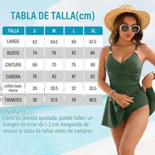 Women's Swimsuits, Women's Swimsuits For Swimming And Fitted Swimwear, Women's One-Piece Swimsuit With Elegant Skirt, Women's Swimsuit With Tummy Control For Beach, Pool, And Surfing - 綠色的 - 查看 11