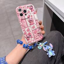 Disney Has Authorized, Phone Case - Chain Set, The Stitch Lilo & Stitch 3D Phone Case Plus A Silicone 3D Stitch Bracelet With Metallic Ring Removable Bracelet, Stitch And Angel Pattern, Compatible With Iphone17/16/15/14/13/12/32/XS/XR/X Plus Pro Max, A Stylish Cartoon Phone Case, The Perfect Gift Choice, Phone Protection, Durable Phone Cover, Great Gift For Friends And Family. - 白色 - 查看 2