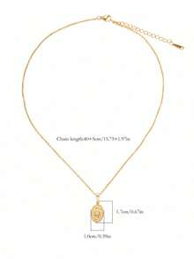1pc Niche Vintage Stainless Steel 18K Gold Plated Oval Sun White Stone Pendant Necklace, Hypoallergenic Minimalist Versatile Commuter Collarbone Chain For Women - Gold - View 4