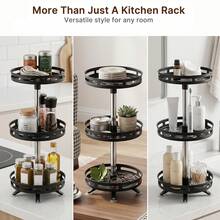 Senmeo 1Pc 3-Tier 360° Rotatable Metal Spice Rack, Adjustable Lazy Susan Turntable, Seasoning Storage Organizer, Holder For Spice Jars/Condiments, Kitchen Accessory - 3-tier--bLACK - View 4