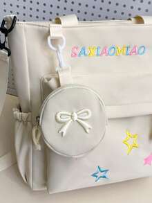 2026 New Large Capacity Nylon Tutoring Bag, Middle School And High School Student Class Bag, Tutoring Bag, Book Tote Handbag, Unisex Shoulder Crossbody Bag, Teen Student Backpack, Letter And Star Pattern, Fashion Backpack - A - View 11