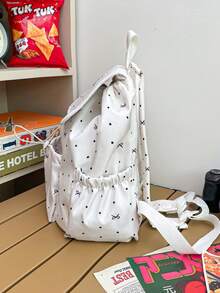 1pc Polka Dot/Bow Drawstring Flap Student Backpack, Large Capacity Daily Backpack, Lightweight Campus Backpack, Fashion Accessory, Suitable For Girls/Teens/Students, Applicable For School, Work, Daily Use, Travel - Multicolor - View 10