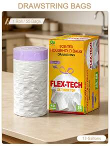 Lavender Scented Drawstring Trash Bag, Thick & Durable Disposable Garbage Bag, Tall Kitchen Garbage Bag (13 Gallon), Drawstring Closure, Can Liners, Clean Supply For Kitchen, Bathroom, Bedroom, Office, Hotel, Living Room, 55 / 110 / 165 Bag - Lavender Scent - View 7