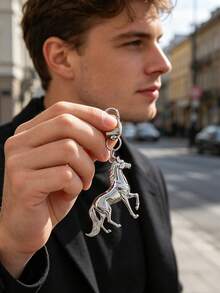 1pc Fashionable European & American Creative Versatile Personalized Animal Horse Zodiac Horse Keychain Bag Pendant, Suitable For Men & Women Car Key Bag Pendant Decoration - Silver - View 1