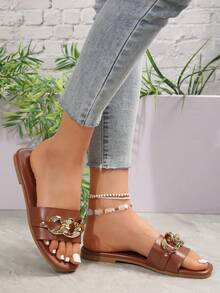 Women Brown Slipper Chain Decor Summer House Slipper Outdoor Flat Slipper With Comfortable And Stylish Design - Brown - View 9