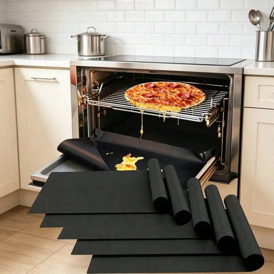 Black Non-Stick Oven Liner Reusable Heat-Resistant Mat Suitable For Electric Stove/Gas Stove/Grill Cooking