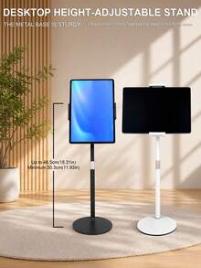Height Adjustable Metal Phone Holder/Tablet Stand, Suitable For Desktop, Portable Display Stand, 360 Degree Rotating Adjustable Tablet Stand, Weighted Metal Base - View 2