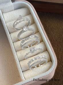 5pcs Fashion Cubic Zirconia Open Copper Rings Set Suitable For Women Wedding Party Wear (Gift Box Not Included) - Silver - View 12