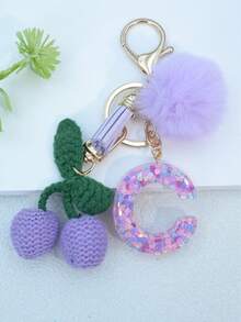 1 buah Gantungan Kunci Huruf Inggris Resin Bermotif Langit Berbintang dengan Hiasan Rumbai dan Bola Bulu Hitam, Liontin Hati, Hadiah untuk Teman dan Ibu - Mauve Purple - View 36