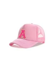 1 pieza Gorra de béisbol de malla personalizada unisex con 26 letras, gorra de camionero transpirable y ajustable, para verano, playa, golf, correr y uso diario - Rosa - Ver 7