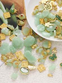 20/50pcs 5~34mm Green Mixed Alloy Bead Charms Random Mixed Imitation Jade Pendants Vintage Style DIY Craft Supplies For Earrings & Jewelry Making - Random Mixed - View 4