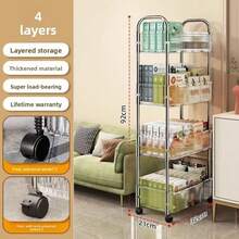 1pc Transparent Movable Cosmetic Storage Cart, Large Capacity Multi-Functional Bathroom Supplies Display Rack, Bathroom Accessories Outdoor Decor - Multicolor - View 4