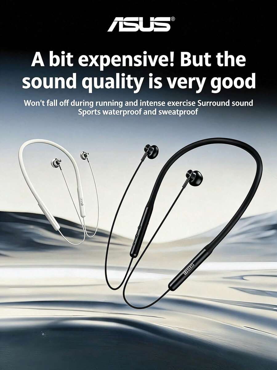 ASUS L20 Sports Neckband Earbuds, Bluetooth 6.0, Comfortable Stable Fit for Running Workout, 360° Surround Sound, IPX5 Waterproof, 10H Playtime, Low Latency Gaming Mode – Black - 查看 1