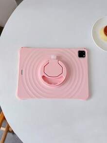 1 pieza Funda de silicona suave rosa ondulada minimalista para tableta con soporte giratorio 360°, silicona gruesa de tacto suave con cobertura total resistente a caídas y al desgaste, compatible con iPad 9.7/Air/Air2/10.2/10.5/Air4/Air5/10th/10.9/Pro11"/Air11(M2)/Pro11(M4)2024/ Air 11-Inch (M3) 2025/ (A16) 11 Inch 11th Generation 2025 Apple Models, funda protectora de silicona para tableta, creativa/nicho/novedosa/personalizada, soporte para lápiz, lápiz no incluido - Rosa - Ver 4