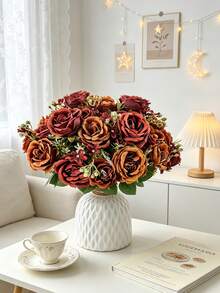 1/3pcs Artificial Rose Flower Bouquet, Suitable For Spring And Autumn Decoration, Wedding Vase, Home, Restaurant, Bedroom, Kitchen, Bathroom Decor, Mother's Day Gift, Holiday Birthday Party Supplies, Outdoor Garden Decoration - Orange - View 8