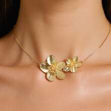 Collar con colgante de flor ajustable - Dorado - Ver 2