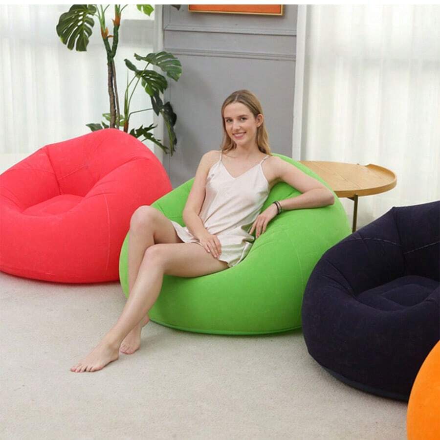 1 pieza Silla puf moderna de PVC gris, sofá inflable grande y holgado, sin relleno, apto para asientos de sala de estar interior y exterior - Multicolor - Ver 1